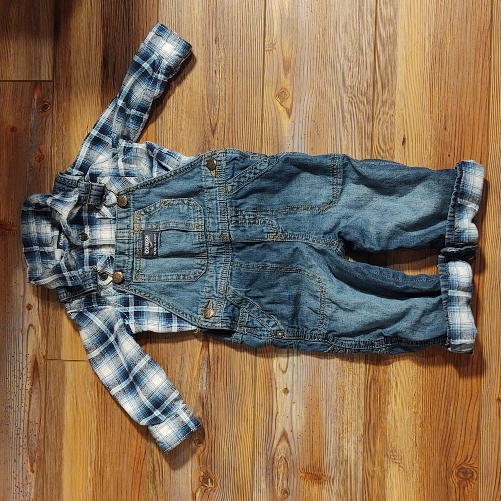 Boy's Oshkosh Flannel Lined Overalls Set - Sz. 18 Mo.